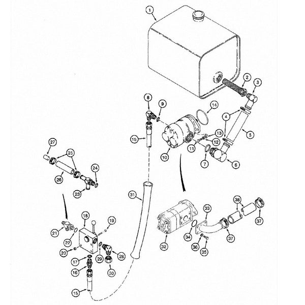 Astec and Case Maxi Sneaker C Hydraulic Pump and Valve to Hydraulic Tank