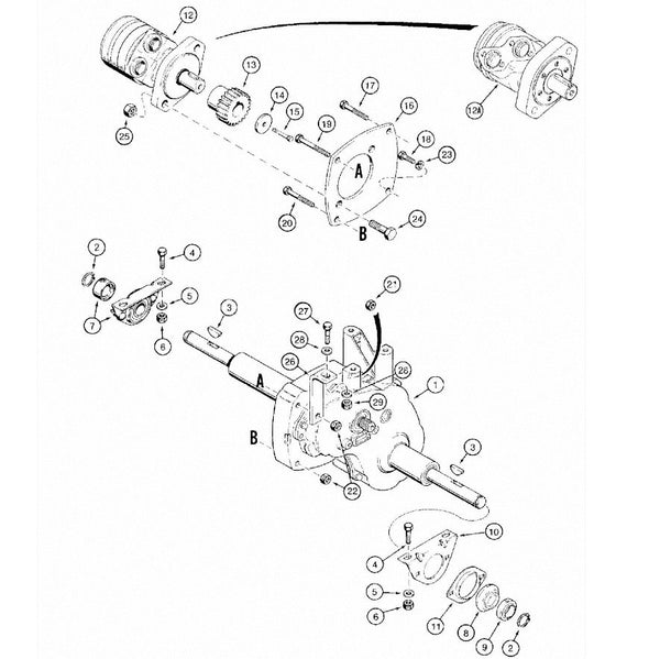 Astec and Case RT60 Trencher Ground Drive Motors to Transaxle System